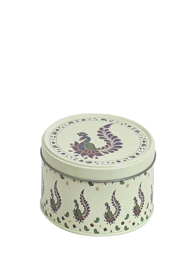 GLISTENDECOR Circular Tin Storage Box(Medium, Light Green),Airtight Cookie, Biscuit Jar & Kitchen Décor Perfect for Beads, Buttons & Essentials Organizer,Durable & Multipurpose Metal Box, Pack of 1 - Image 1